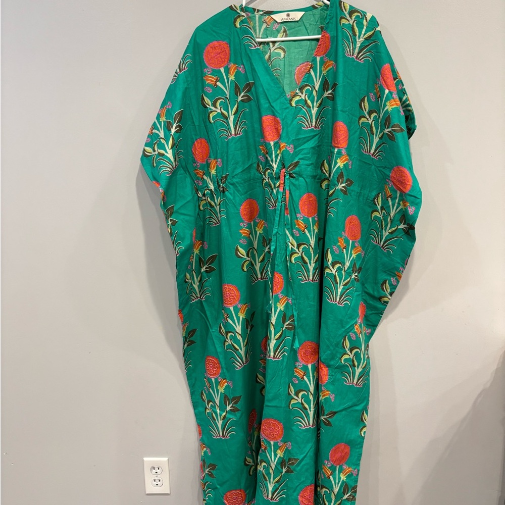 AMRANIS Floral Green Maxi Dress 100% Cotton